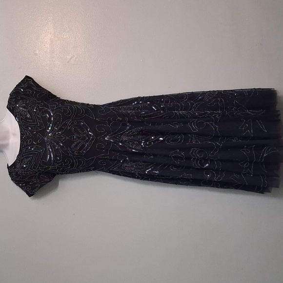 Johnny Was size 2 women's navy paisley beaded sequin mesh formal dress.